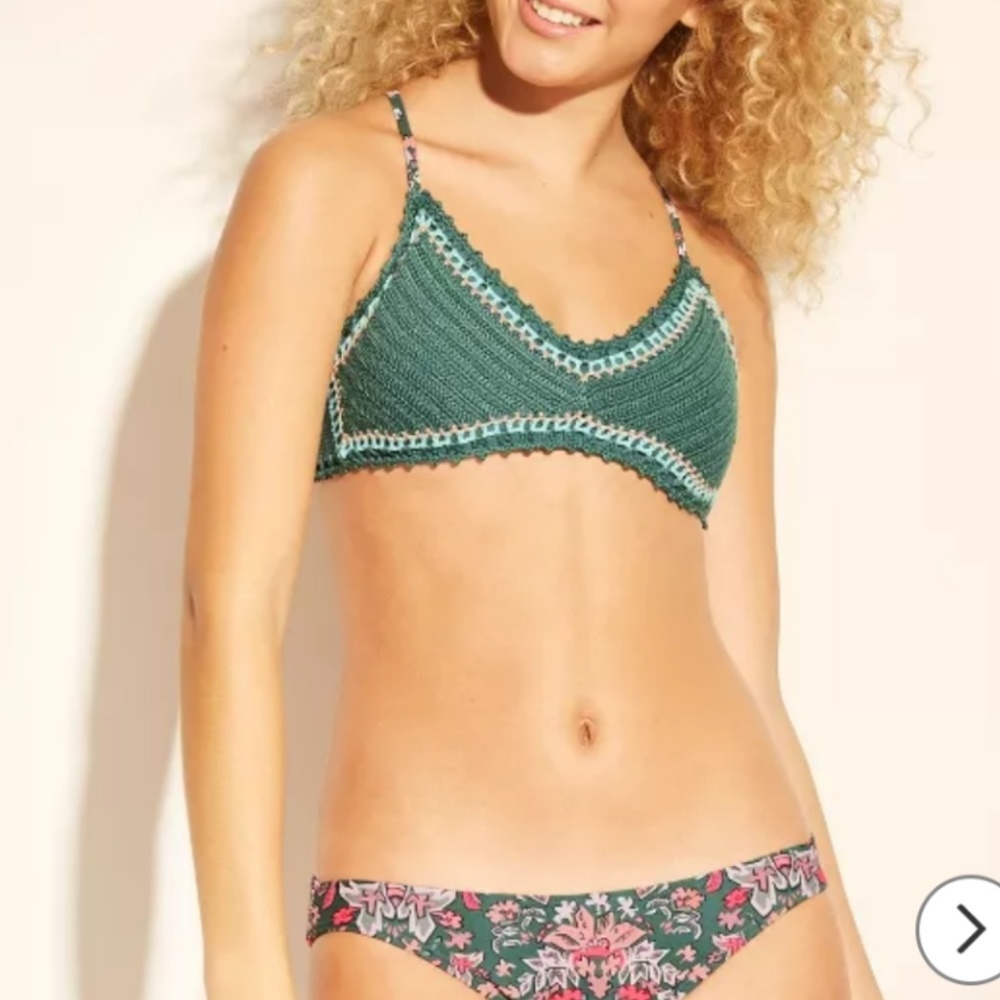 Green Crochet Bikini top with print bottom